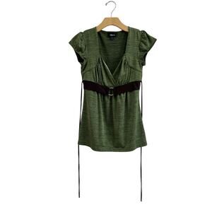 Y2K IZ Byer Green Empire Waist Tie Back Blouse Fairy Grunge Top Sz S